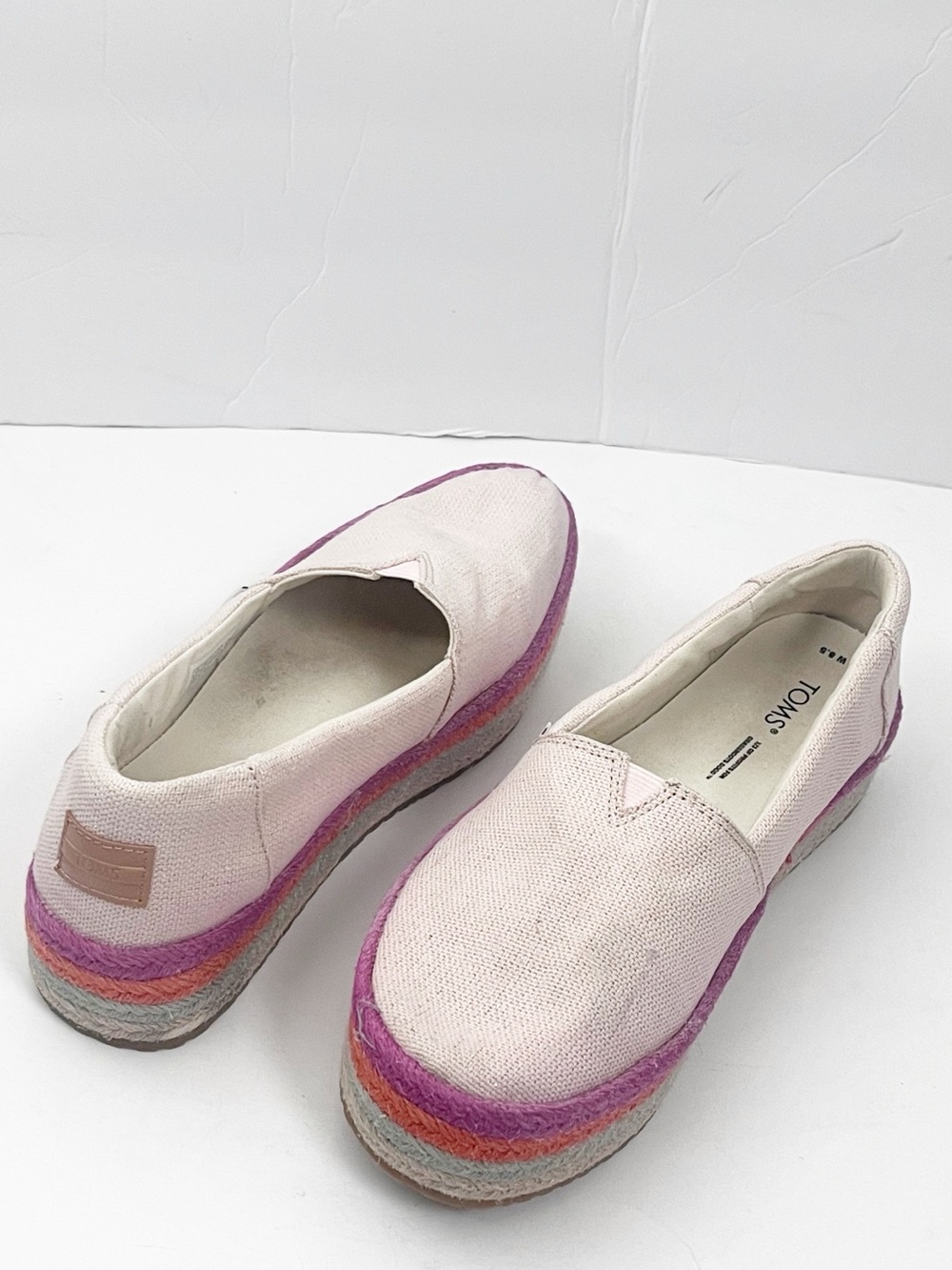 TOMS Valencia Dusty Peach Metallic Espadrilles Platform Slip On Canvas Shoes 8.5